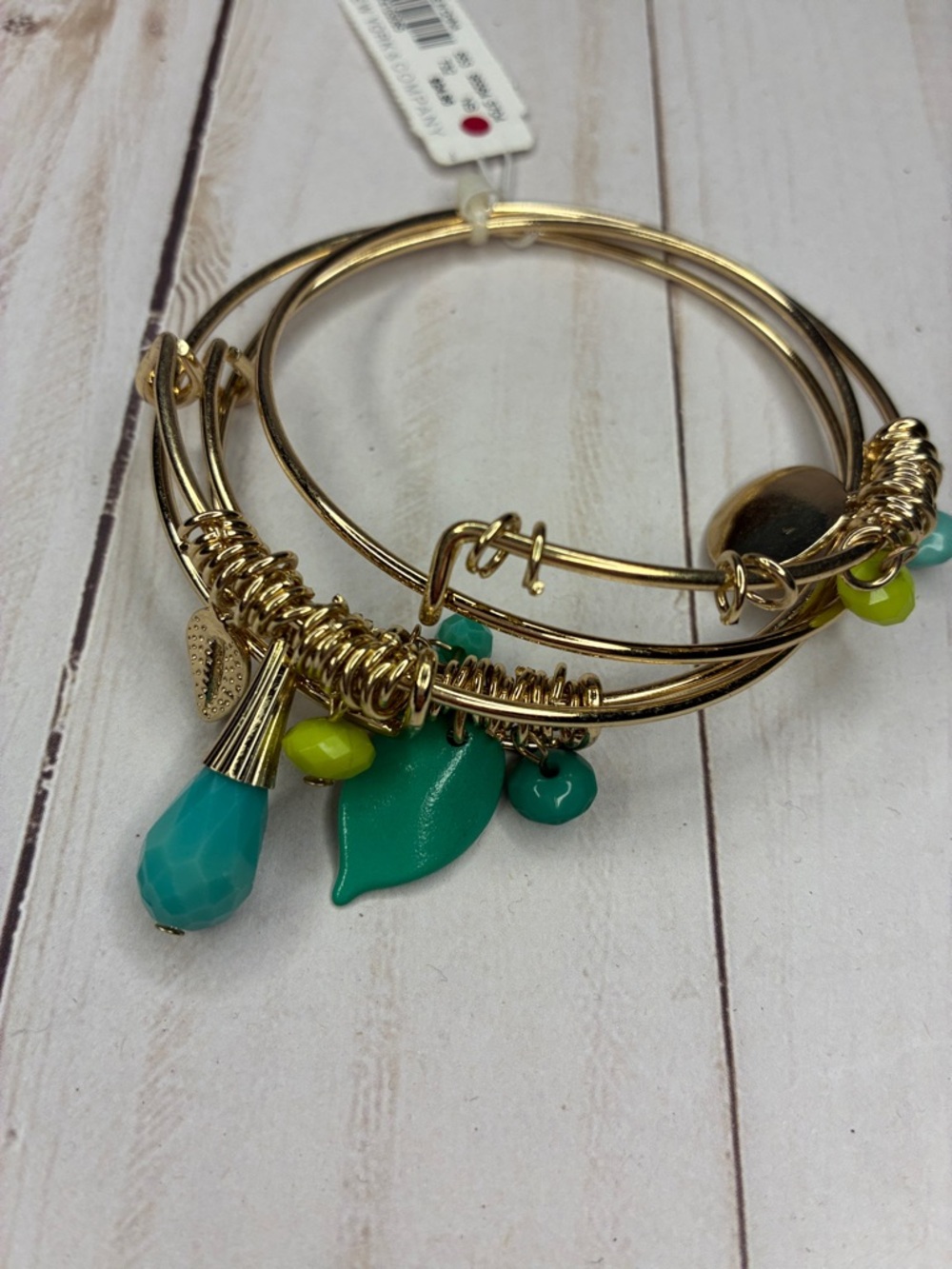 NWT New York & Company Gold Bracelet Trio Set with Teal and Lime Accents